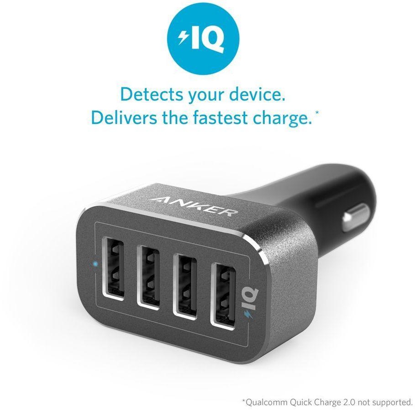Anker 9.6A / 48W 4-Port USB Car Charger with PowerIQ Technology - Black