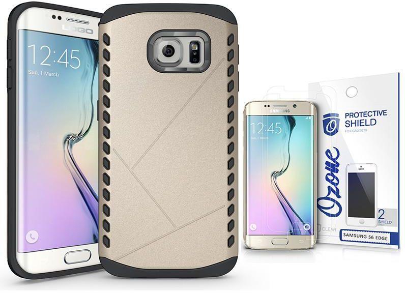 Ozone 2 in 1 Hybrid PC TPU Armor Protective Case for Samsung Galaxy S6 Edge with screen protector Gold