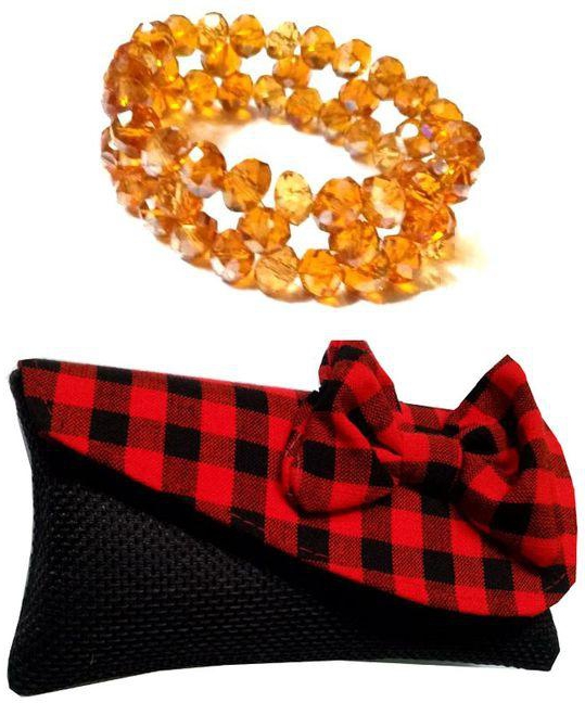 Fashion Womens Red/Black Maasai Clutch Bag With Bracelet
