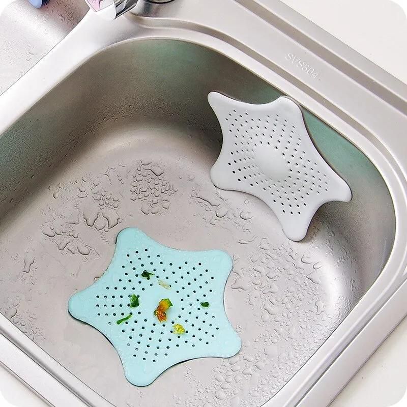 2pcs Star Sewer Outfall Strainer For Bathroom Tools Silicone Pentagram Sink Drain Bathtub Hair Filter Creative Kitchen Gadgets