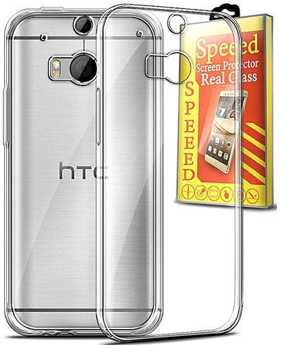 Silicone Cover for HTC One M8 – Clear + Speeed Glass Screen Protector