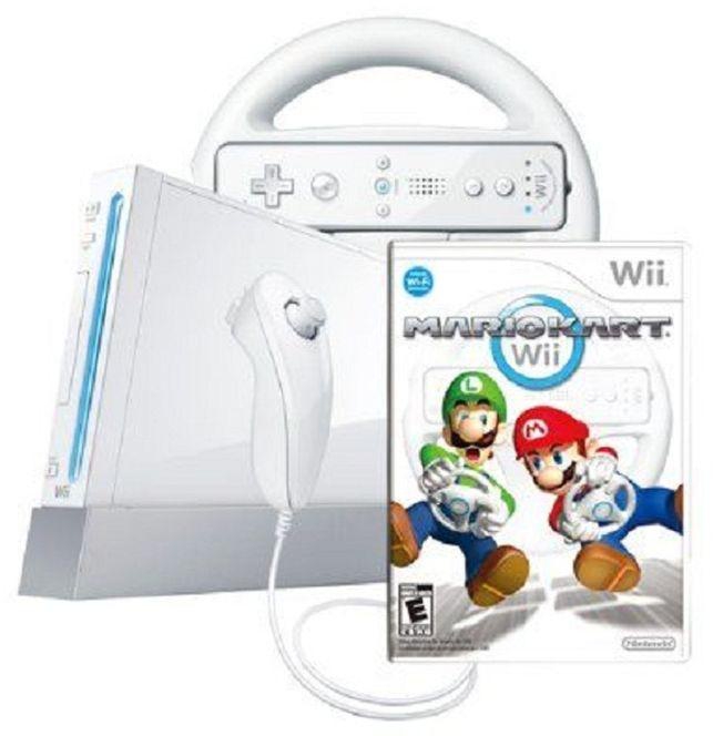 Official Nintendo Wii Console With Mario Kart+Wheel Wii Bundle-White