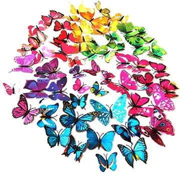 72-Piece 3D Colourful Butterfly Wall Sticker Yellow/Red/Green 5.9x5.9x1.6inch