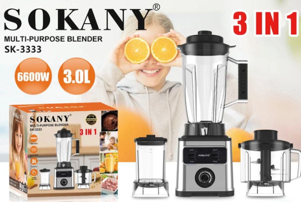 Sokany Electric Blender 3 In 1 6600Watt, 3 Liters (SK-3333)