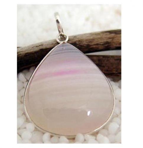 Arienbixi Translucent Agate with Pink and White Stripes Semi Precious Gemstone in 925' Sterling Silver Pendant