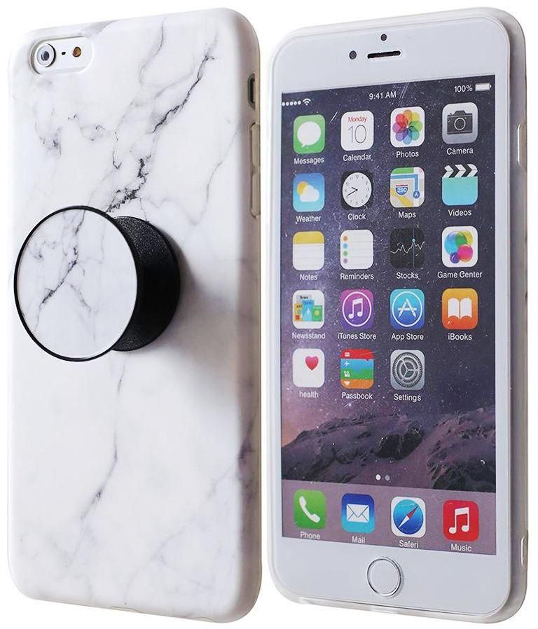 Marble mobile phone cover with pop socket For iphone 6 Plus/6s Plus - White