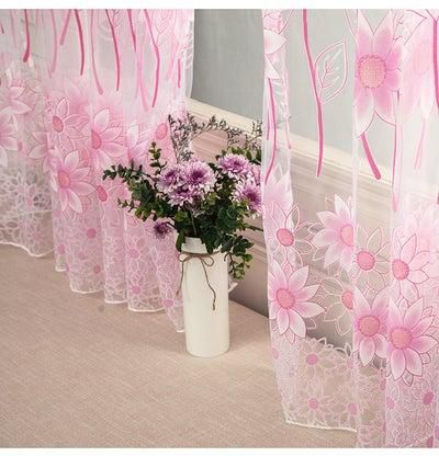 Flower Pattern Living Room Window Curtain Pink