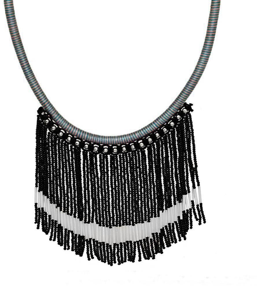 Hand Made Beaded Black & White Colored Necklace [ART1010-3770)]