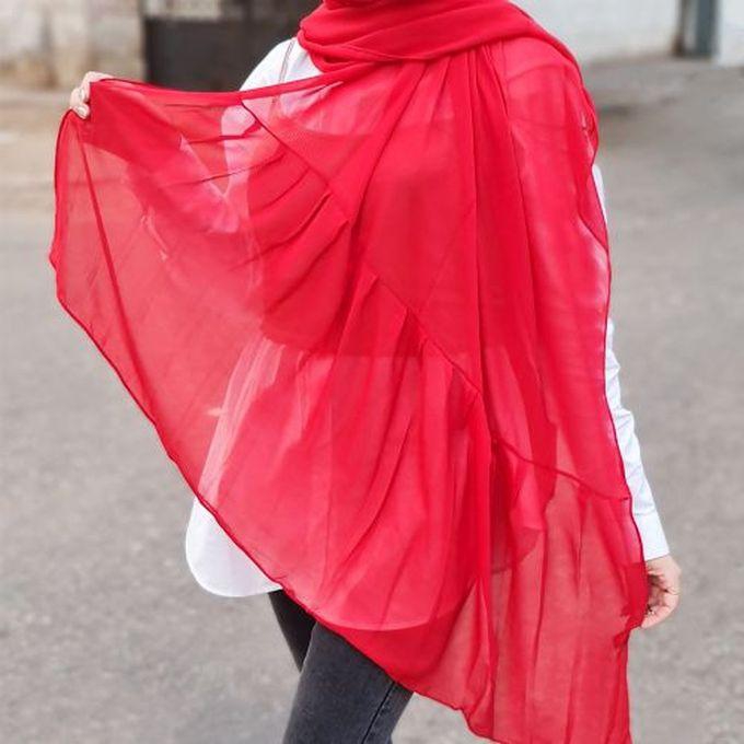 Chiffon Hijab Scarf With Ruffles - Red