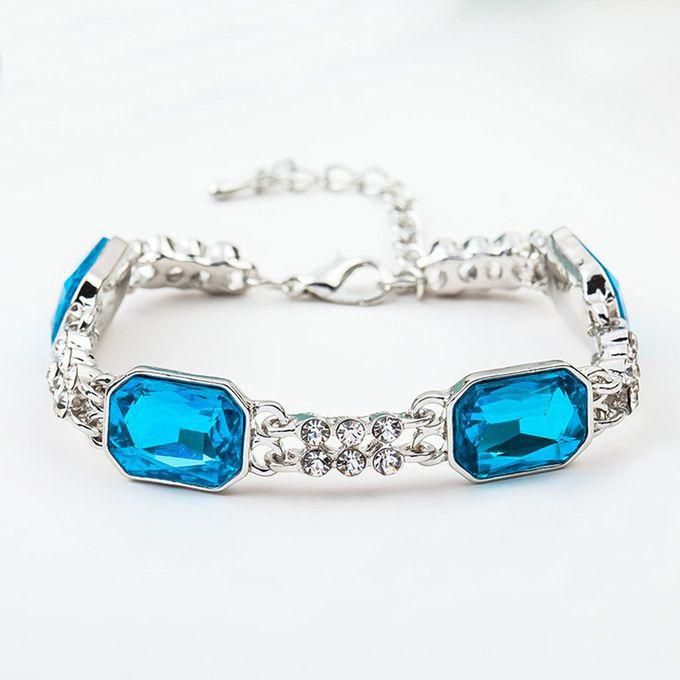 Geometric Square Crystal Double Row Diamond Creative Bracelet Gift Holiday Lake Blue