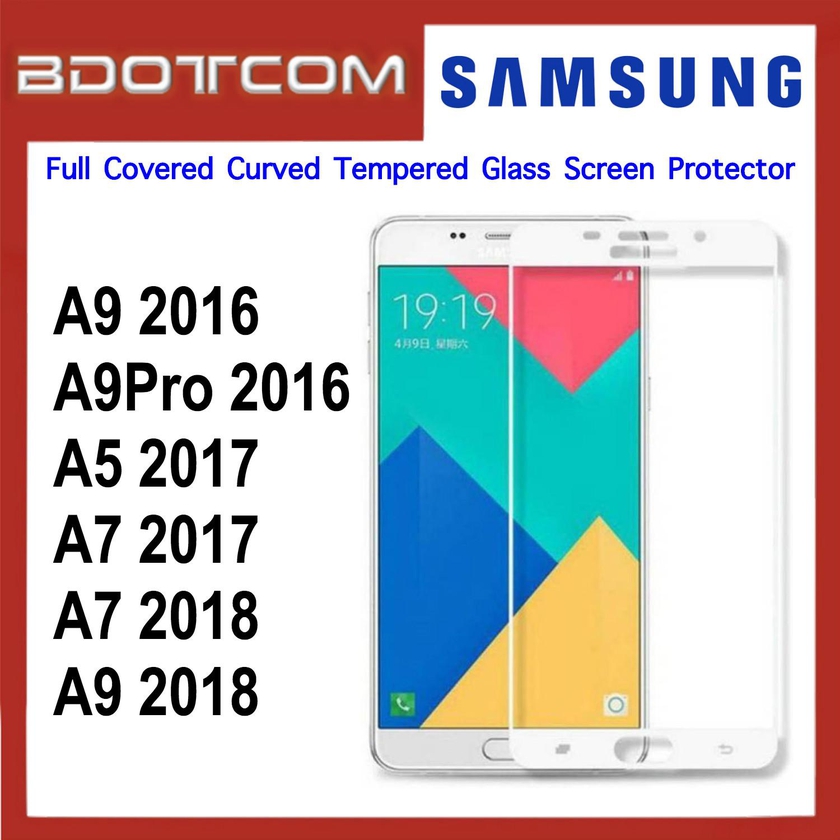 Bdotcom Full Covered Curved Tempered Glass Screen Protector for Samsung A9 2016 / A9 Pro 2016 / A5 2017 / A7 2017 / A7 2018 / A9 2018 (White)
