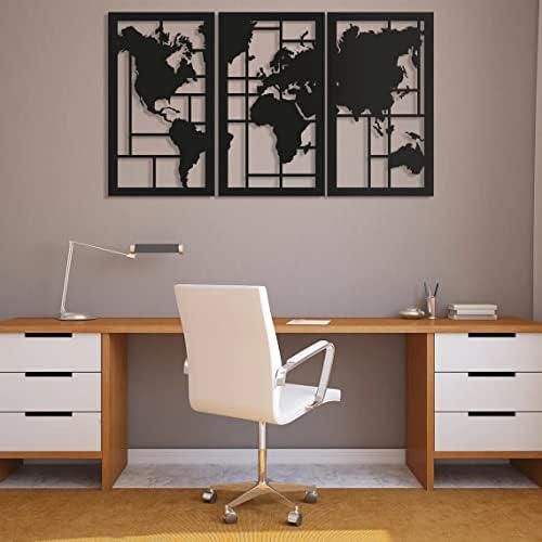 Home Gallery Wood world map wood wall art - set of 3 each 60x30