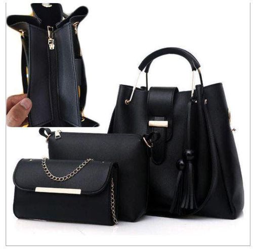 3in1 Office Leather Ladies Handbag-Black