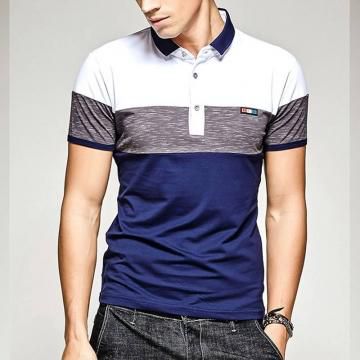 Men Casual Polo Shirt Cotton Short Sleeve Slim Fit Stripe Breathable Soft White Blue Male Shirts 1 m