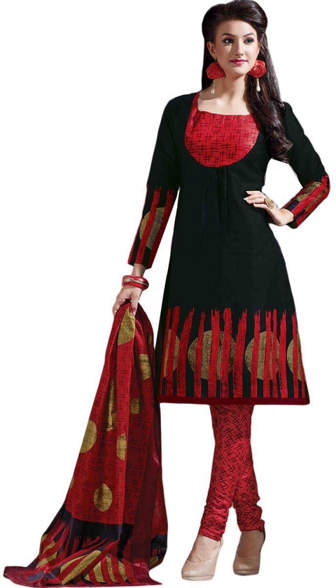 Fancy Un-Stiched Cotton Printed Salwar Suit For women, Black, 1020