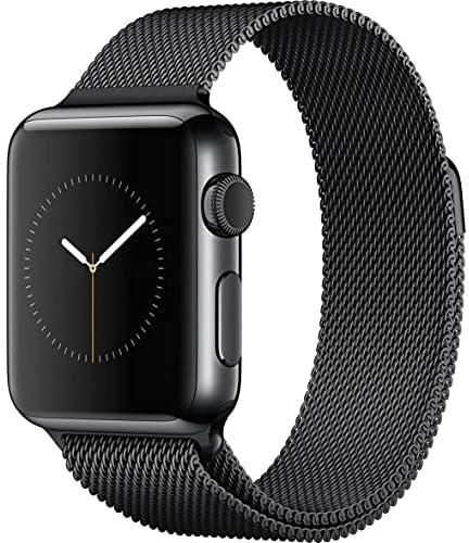 Band For Apple Watch Series 1 / 2 / 3 / 4 / 5 / SE / 6 Size 44mm / 42mm Light Stainless Steel Milanese Loop Band from Smart Stuff - Black