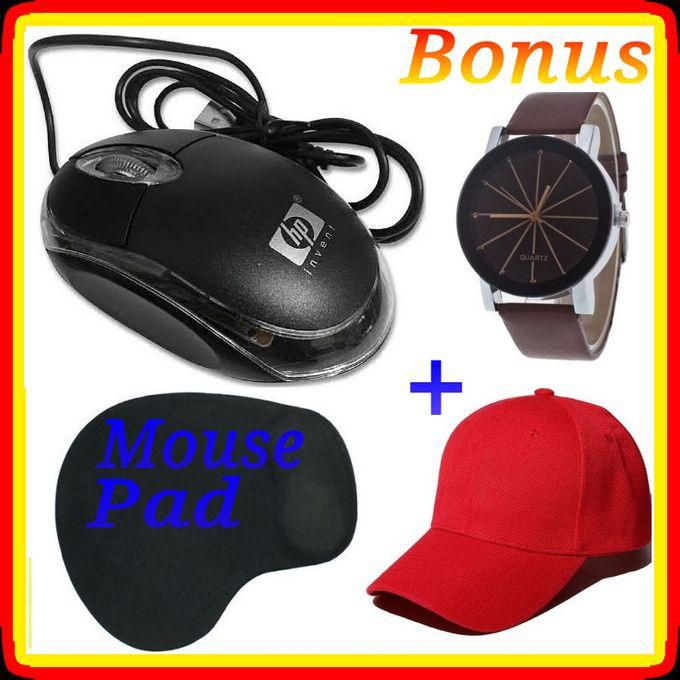 HP Wired Optical Mouse + Extra Mouse Pad ,Watch,Cap.