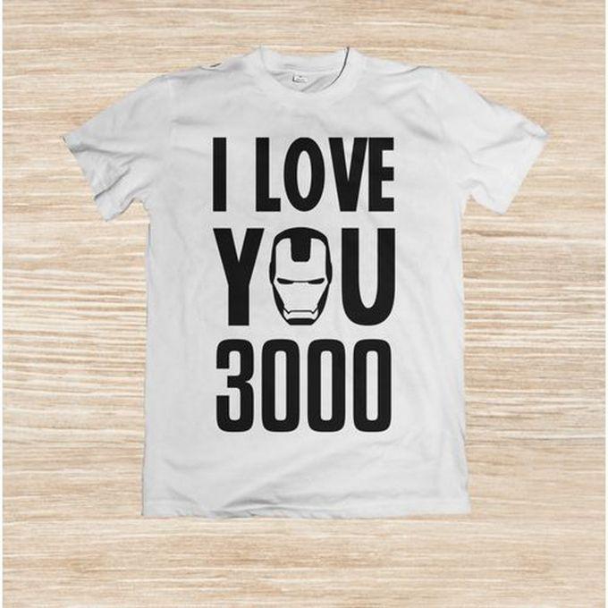 Youtag - Round Neck Printed Cotton T-shirt- White- I Love You 3000-2