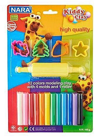 Generic Nara Kiddy Clay 12 Pcs , Multi Color 4 molds and 1 Roller