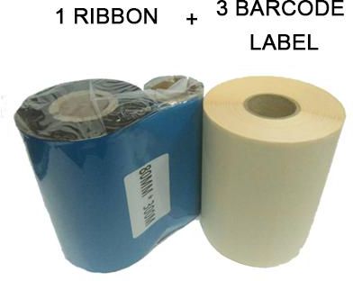Ipohonline 1 Roll Wax Barcode Ribbon 80mm x 300m + 3 Barcode Label 35mm x 25mm 2UP (Black - White)