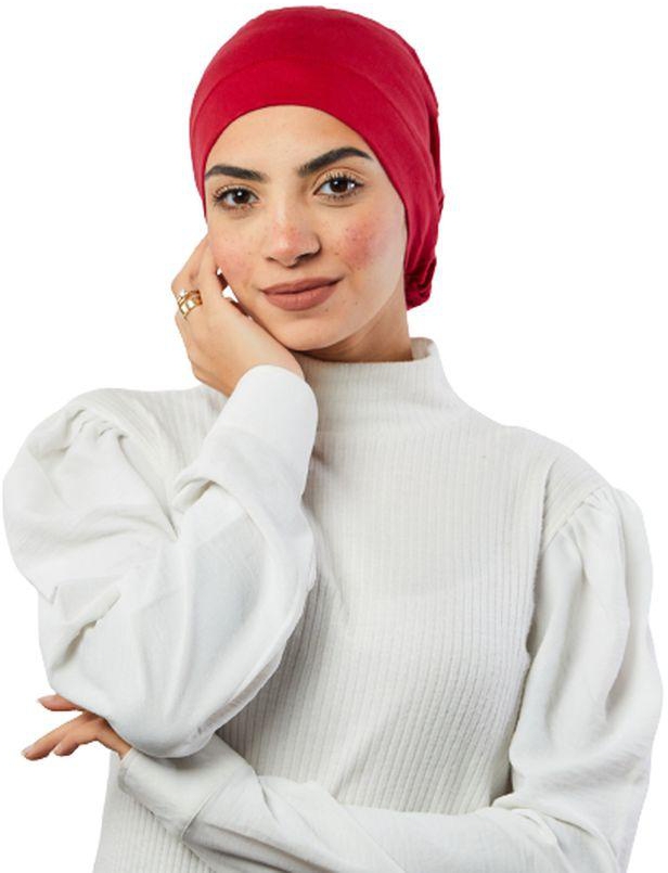 Tie Shop Cotton Elastic Bonnet- Red - Free Size