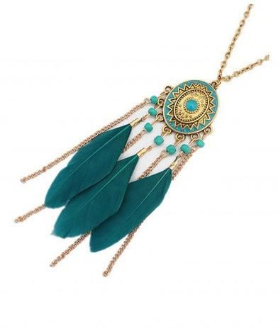 Disc Tassel Feather Sweater  Pendent Necklace