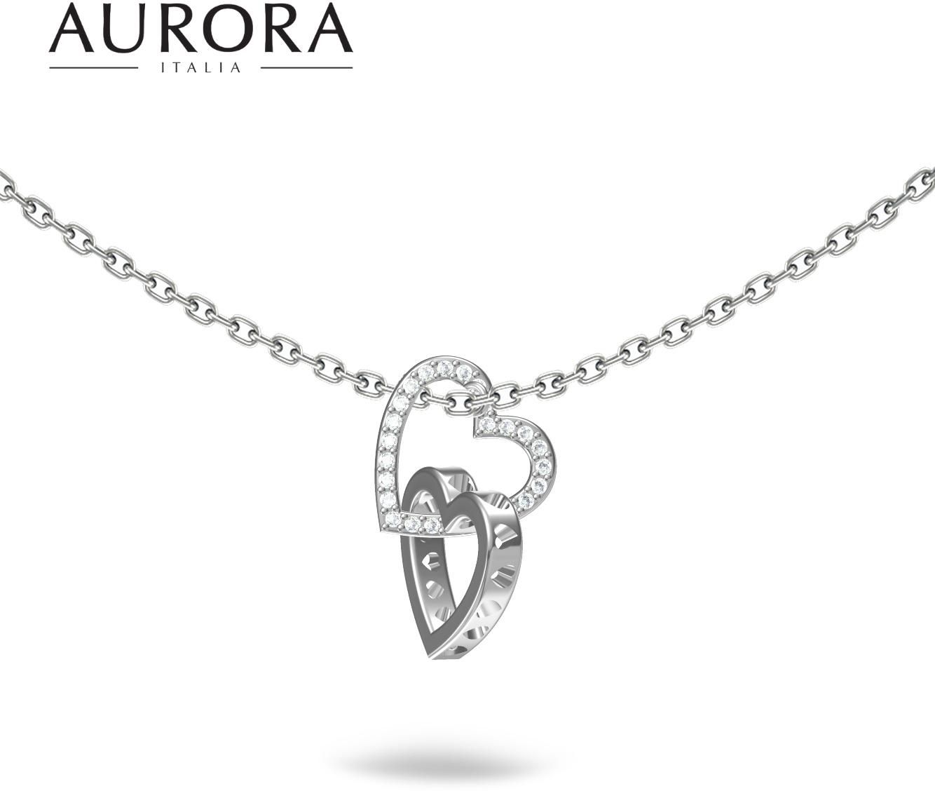 Silver Necklace Entangled Hearts 925 Sterling 18K White Gold Plated