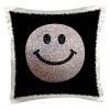 3Drose Pc 123163 1 Silver Smiley Face Glitter Texture Graphic Not Actually Sparkly Or Glittery Happy Bling On Black Pillow Case 16 by 16 inches