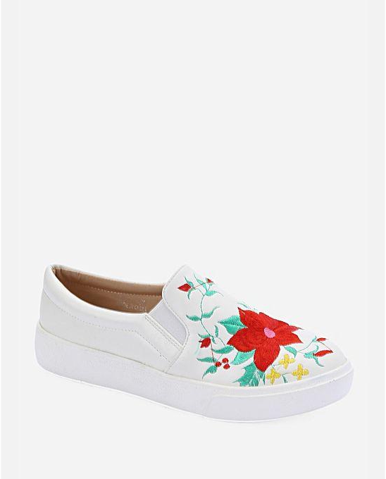 Varna Embroidered Slip On Shoes - White