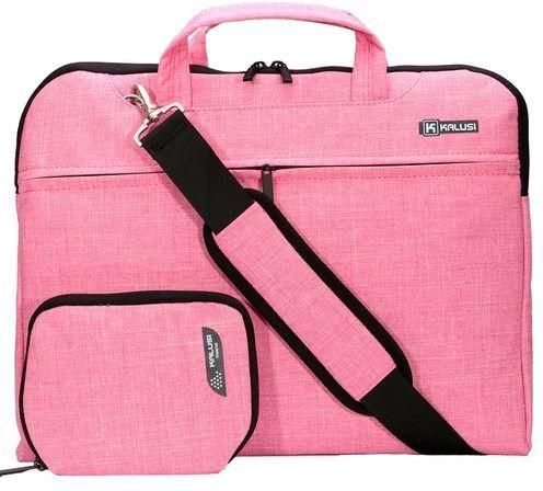 Universal 14'' Cotton Fabric NoteBook Sleeve Carry Laptop Case+ Small Bag+ Shoulder Belt Rose Red