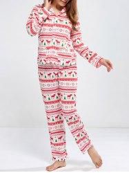Deer Print Christmas Pajamas Sleepwear Sets - Red - S