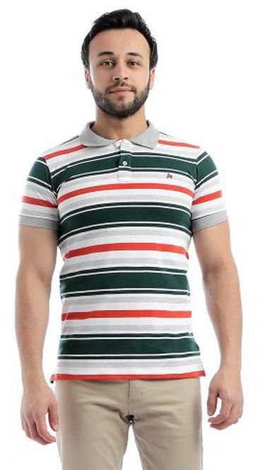 Andora Pique Striped Short Sleeves Polo Shirt - Dark Green