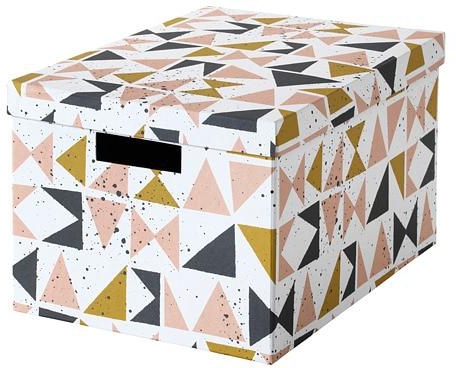 TJENA Storage box with lid, white black, pink