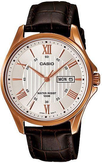 Watch for Men by Casio , Analog , Leather , Brown , MTP-1384L-7A