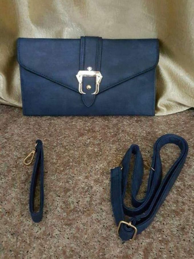 Elegant Leather Tote Bag - Navy Blue