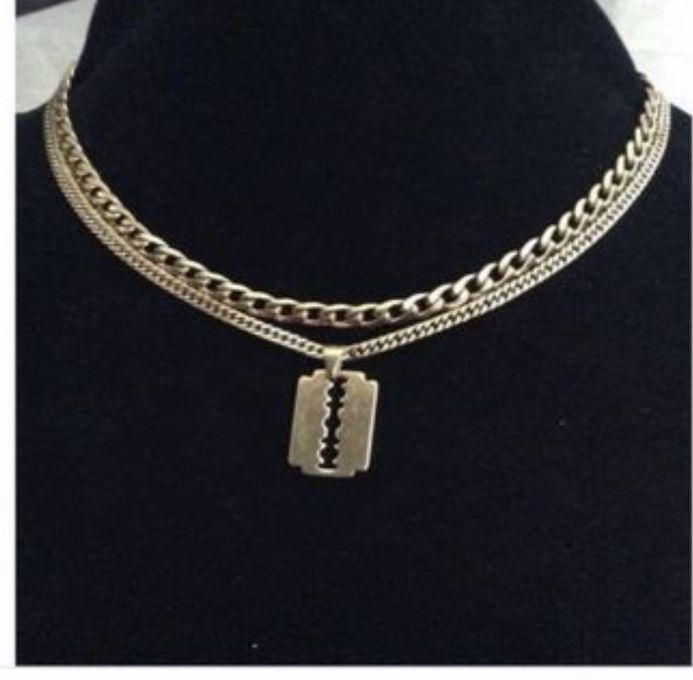Gold Cuban Link Chain With Blade Pendant