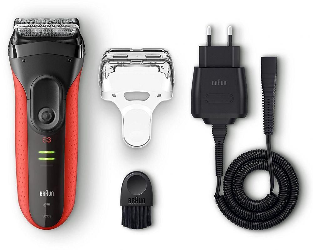 Braun Series 3 ProSkin 3030s Rechargeable electric foil Shaver with Long Hair Trimmer - Red