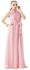 Fg Pink Chiffon Long Sleeveless Dress For Women