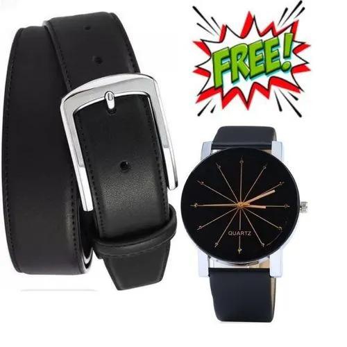 Fashion Men S Official Leather Belt Black With Free Wrist Official Watch