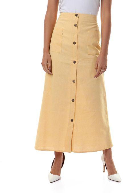 Izor Front Decorative Buttons Yellow Skirt