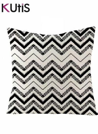1-Piece Geometric Pattern Cushion Cover White/Black 45x45 Centimeter