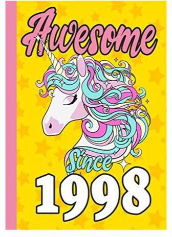 "دفتر ملاحظات مطبوع بعبارة "Awesome Since 1998" أصفر