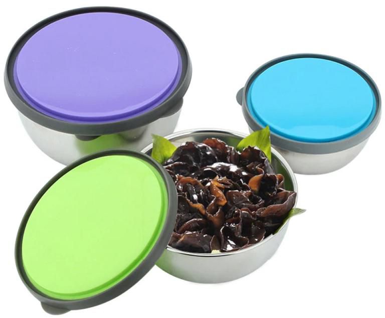 Seal Stainless Steel Bowl with Lid Food Storage Box Container 3pcs