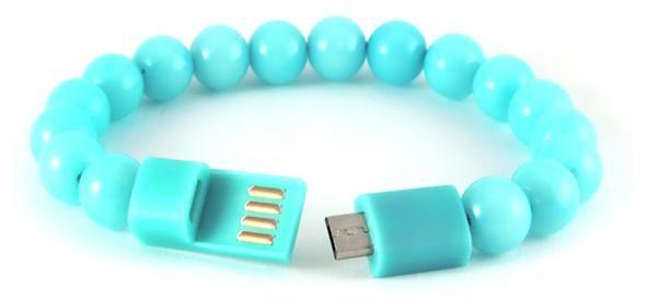 Generic Bracelet Acrylic Beads Micro USB Charger Cable & USB Data for Android Phones - Turquoise