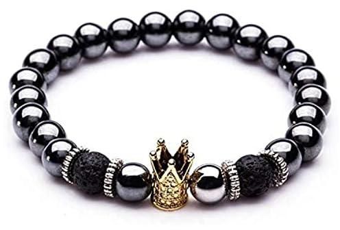 Charm Natural stone bracelets Golden and Black Crown Dumbbells Men bracelets Hematite Beads Bracelet For Women Men