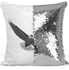 Eagle Themed Sequin Decorative Throw Pillow White/Silver/Grey 40x40cm