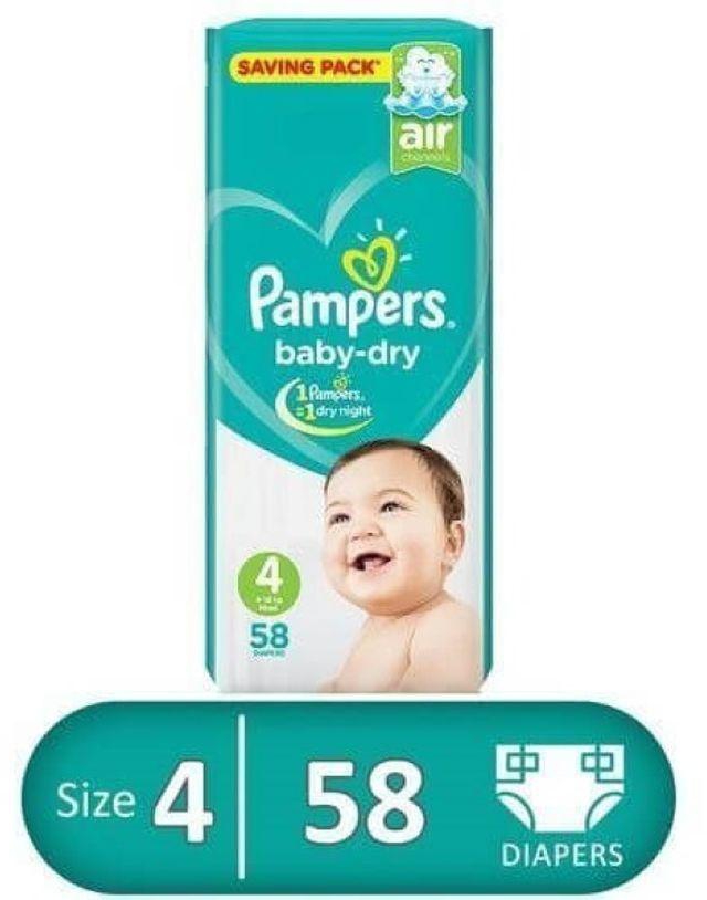 Pampers Maxi Baby Diapers - Size 4 - 58 Diapers