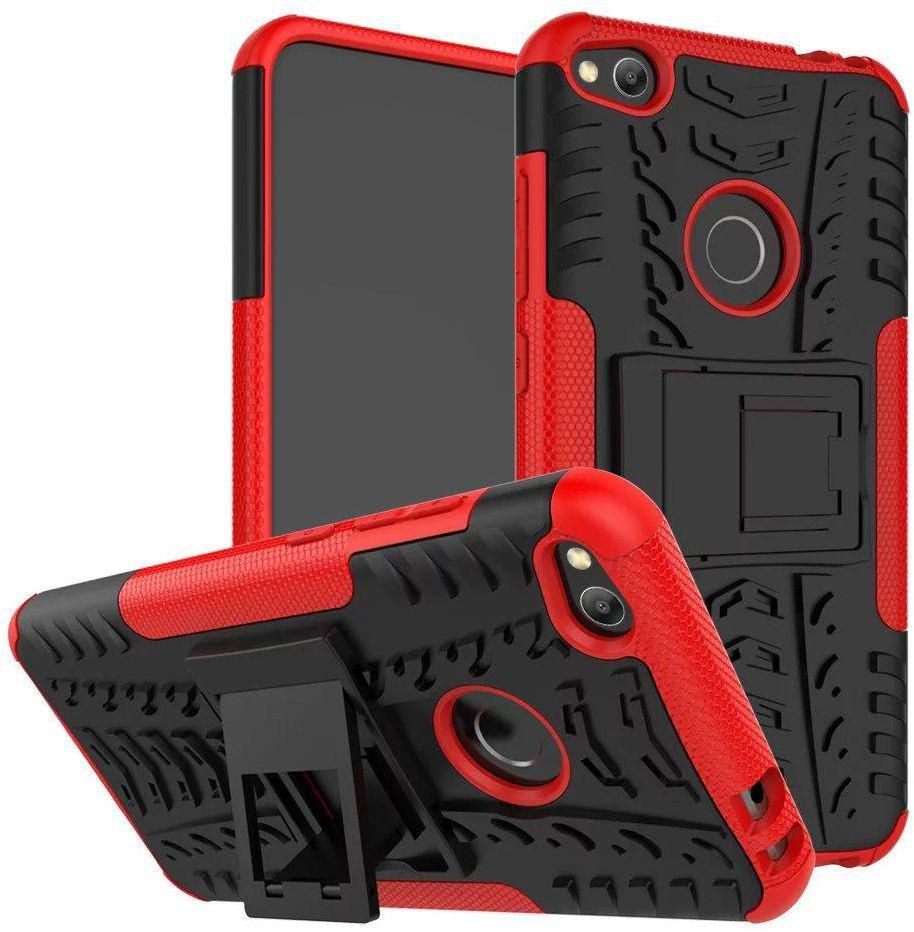 Huawei P8 Lite (2017 Version) Hybrid TPU Armor Silicone Rubber Hard Back Impact Stand Case Cover Red