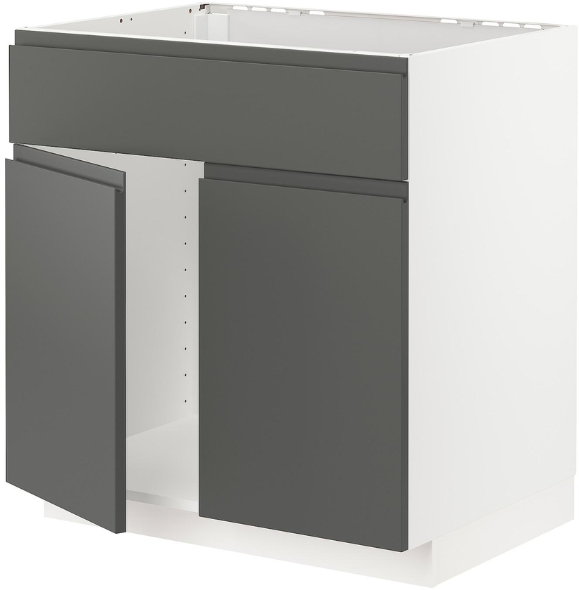 METOD Base cabinet f sink w 2 doors/front - white/Voxtorp dark grey 80x60 cm