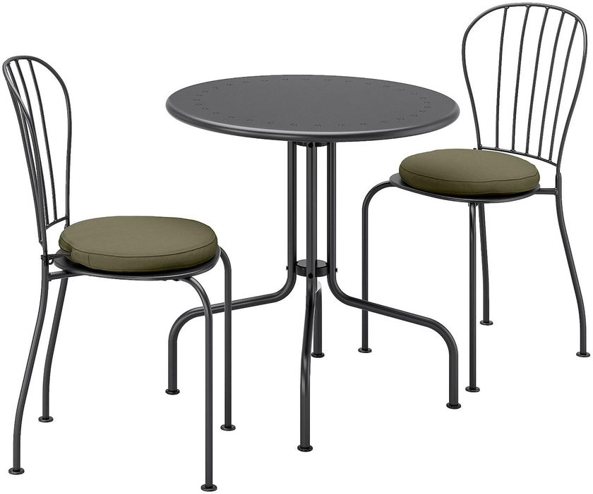 LÄCKÖ Table+2 chairs, outdoor - grey/Frösön/Duvholmen dark beige-green